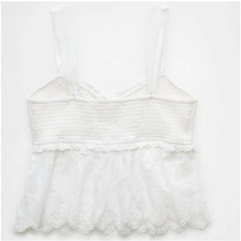 American Eagle Outfitters White Eyelet Peplum Tank - Picture 3 of 9